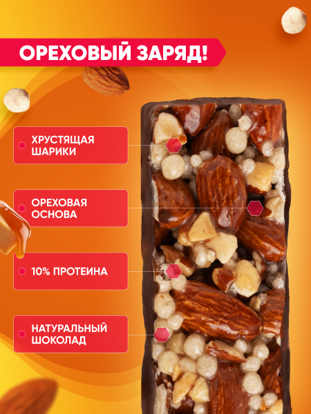 Ореховый батончик "NUT BAR" со вкусом айриш-крим в горьком шоколаде 40г