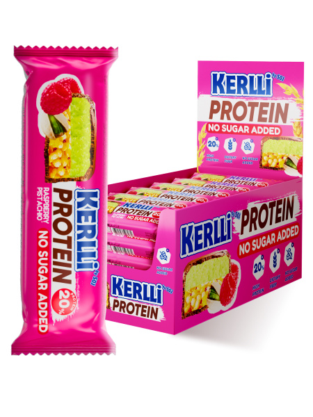 Батончик злаковый «KERLLI» с протеином и вкусом малины-фисташки без добавления сахара