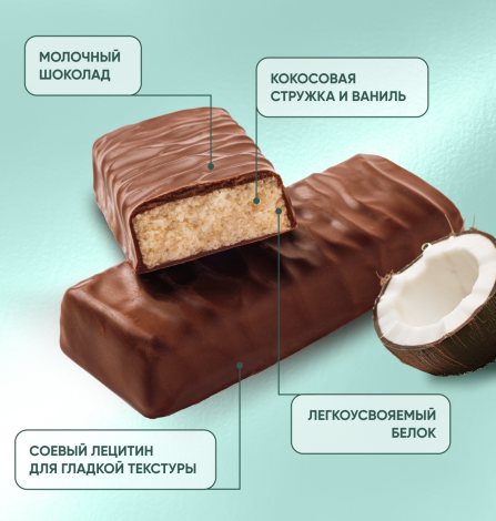 Протеиновый батончик "PROTEIN BAR" с кокосом в молочном шоколаде без добавления сахара 50г