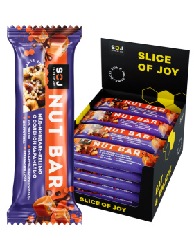 Ореховый батончик "NUT BAR" МЕД-МИНДАЛЬ-КЕШЬЮ с ирисо-сливочным вкусом с соленой карамелью 40г