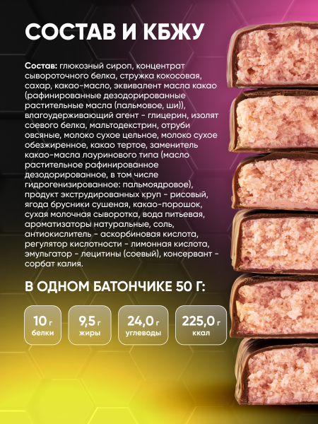 Протеиновый батончик Protein SOJ со вкусом малины 50 г.