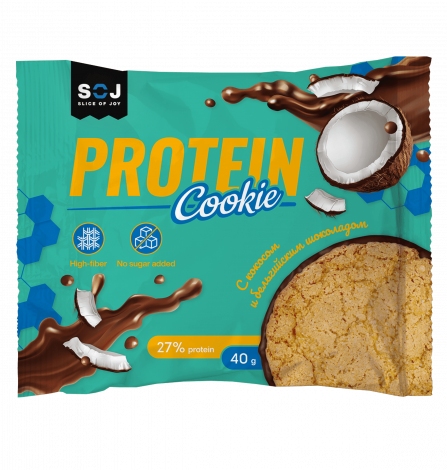 Печенье Protein Cookie с кокосом, покрытое шоколадом без добавления сахара 40г
