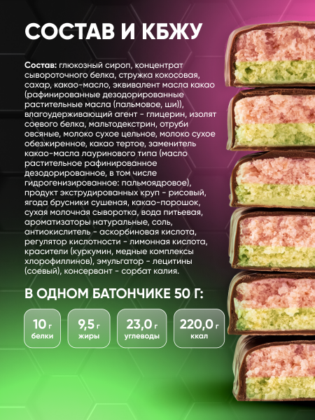 Протеиновый батончик Protein SOJ со вкусом малина-фисташка 50 г.