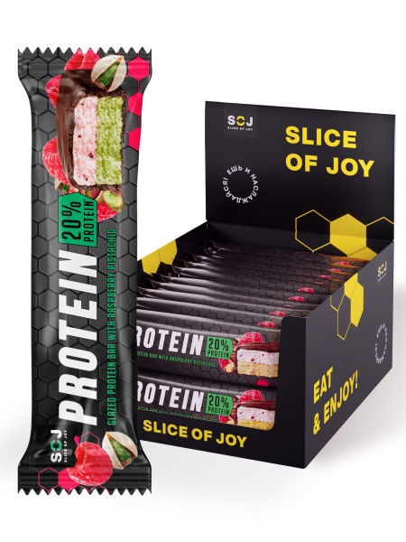 Протеиновый батончик Protein SOJ со вкусом малина-фисташка 50 г.