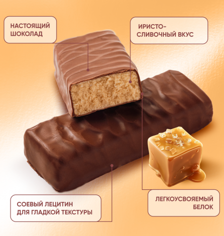 Протеиновый батончик "PROTEIN BAR" с ирисо-сливочным вкусом в молочном шоколаде без сахара 50г