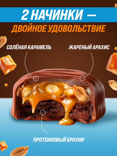 Протеиновый брауни SneakIQ солёная карамель и арахис без добавления сахара